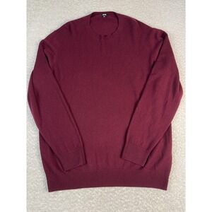 Uniqlo Sweater Mens Large Maroon Red 100% Cashmere Crewneck Knit Pullover